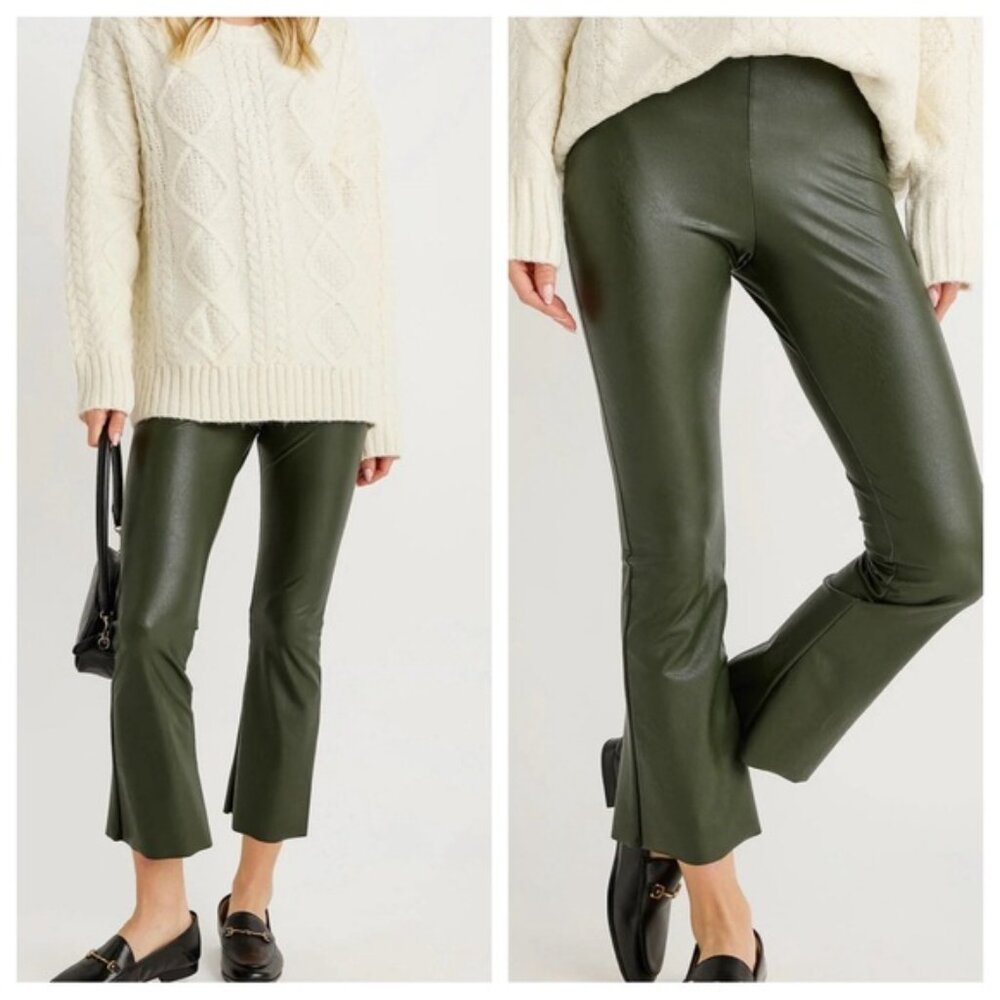 Faux Leather Cropped Flare Pine MED